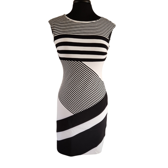 Joseph Ribkoff Dresses & Skirts - Joseph Ribkoff Black and White Striped Sheath Dress Size 6